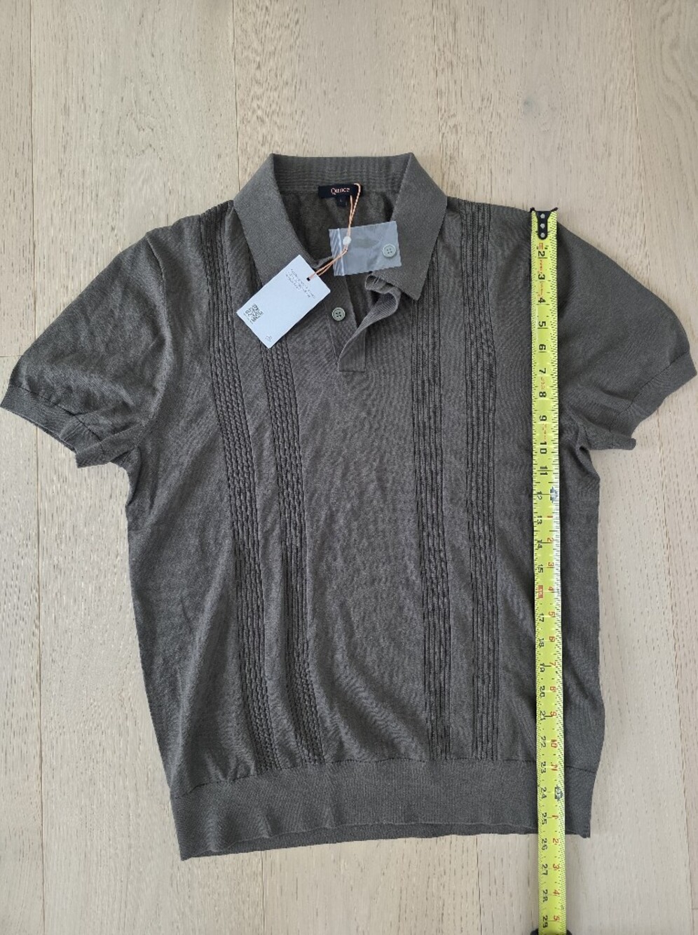 Cotton-Silk Ribbed Short Sleeve Sweater Polo - Olive - Picture 10 of 15